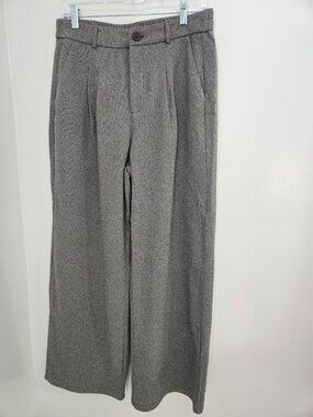 Kistore Pants Wide Leg  Gray Herringbone Size L NWT-Pleated Casual Loose Fit Leg